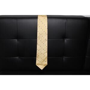 Tommy Hilfiger Men’s Tie Yellow with Blue Dot Pattern – 100% Silk Classic
